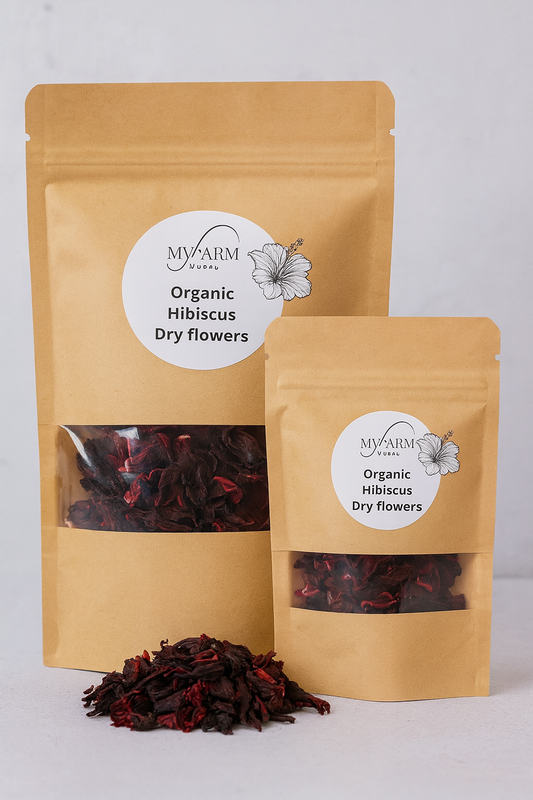 Organic dried hibiscus flowers for herbal tea infusion